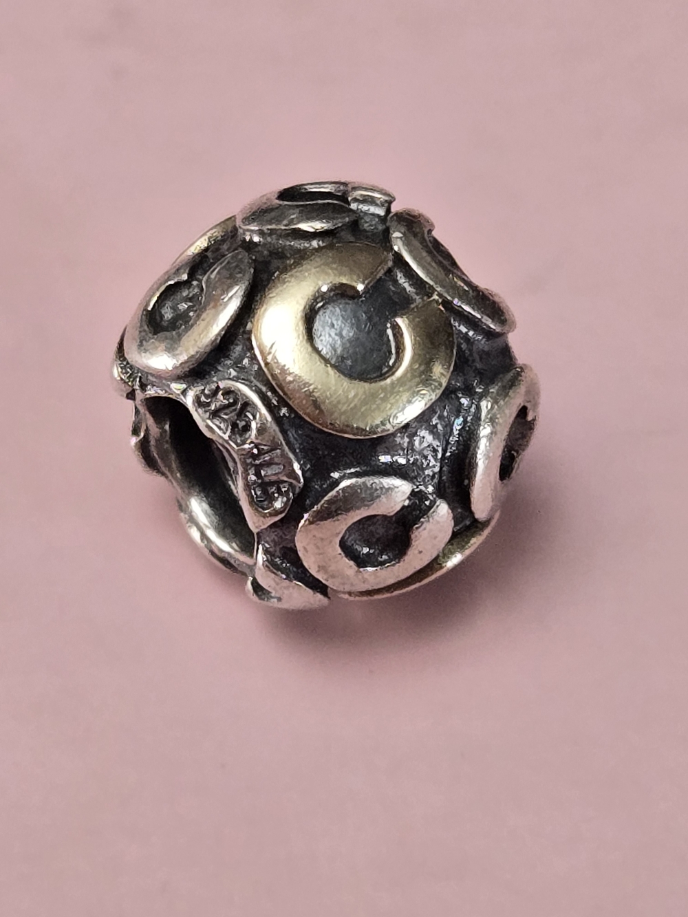 Pandora Two-Tone Letter C Charm Bead — Silver and Gold Accents